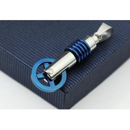 Colgante Y Collar De Titanio Con Monociclo Azul Y Plateado