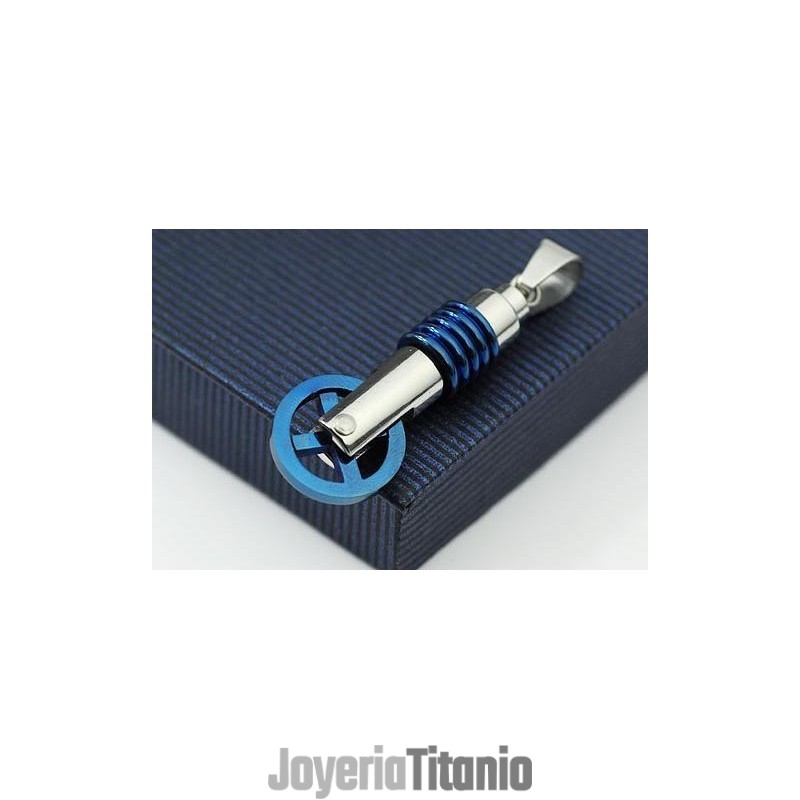 Colgante Y Collar De Titanio Con Monociclo Azul Y Plateado