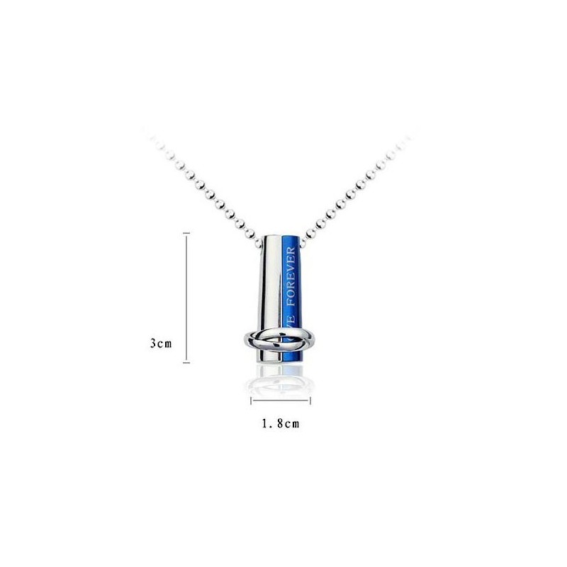 Collar Con Colgante De Titanio De Dos Piezas En Azul Y Plata "Love Forever" Collar Con Colgante De Titanio De Dos Piezas En Azul Y Plata "Love Forever"