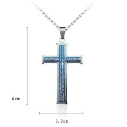 Colgante Y Collar De Titanio Con Cruz Bíblica Azul Y Plateada