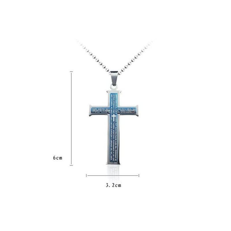 Colgante Y Collar De Titanio Con Cruz Bíblica Azul Y Plateada Colgante Y Collar De Titanio Con Cruz Bíblica Azul Y Plateada