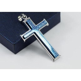 Colgante Y Collar De Titanio Con Cruz Bíblica Azul Y Plateada