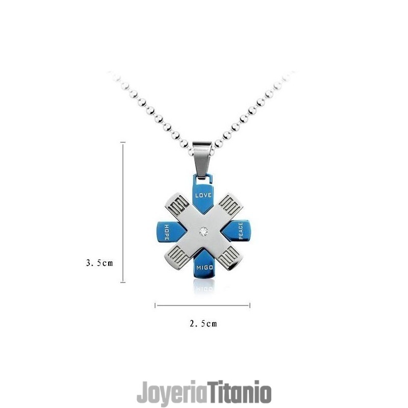 Colgante Y Collar De Titanio Azul Y Plateado Con Timón Love Hope Colgante Y Collar De Titanio Azul Y Plateado Con Timón Love Hope