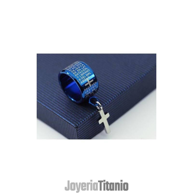 Exquisito Collar Con Anillo De Titanio Azul Y Colgante De Cruz