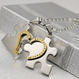 1 Par De Colgantes De Collar De Acero De Titanio Con Forma De Corazón De Color Azul