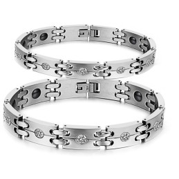 Pulsera De Titanio De Calidad Estable Y Saludable Para Amantes Con Diamantes De Imitación