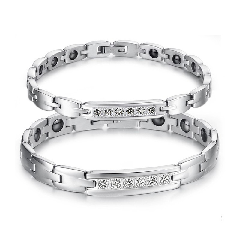 Pulsera De Piedra Imán De Titanio De Calidad Confiable Y Saludable Para Amantes Con Diamantes De Imitación. Pulsera De Piedra Imán De Titanio De Calidad Confiable Y Saludable Para Amantes Con Diamantes De Imitación.