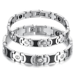 Pulsera De Titanio De Calidad Superior Para La Salud Con Diamantes De Imitación Para Amantes.