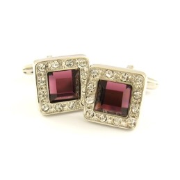Gemelos Cuadrados De Titanio Con Diamantes Y Circonita Cuadrada Malva