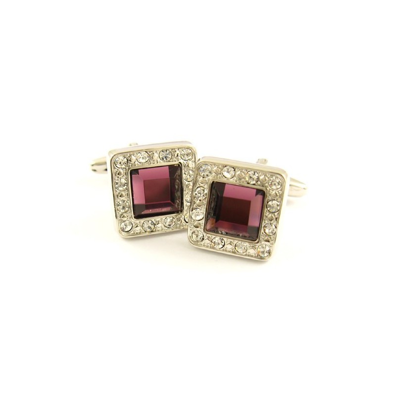 Gemelos Cuadrados De Titanio Con Diamantes Y Circonita Cuadrada Malva Gemelos Cuadrados De Titanio Con Diamantes Y Circonita Cuadrada Malva
