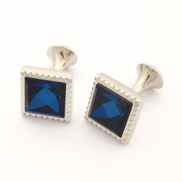 Gemelos Cuadrados De Titanio Con Circonita Azul