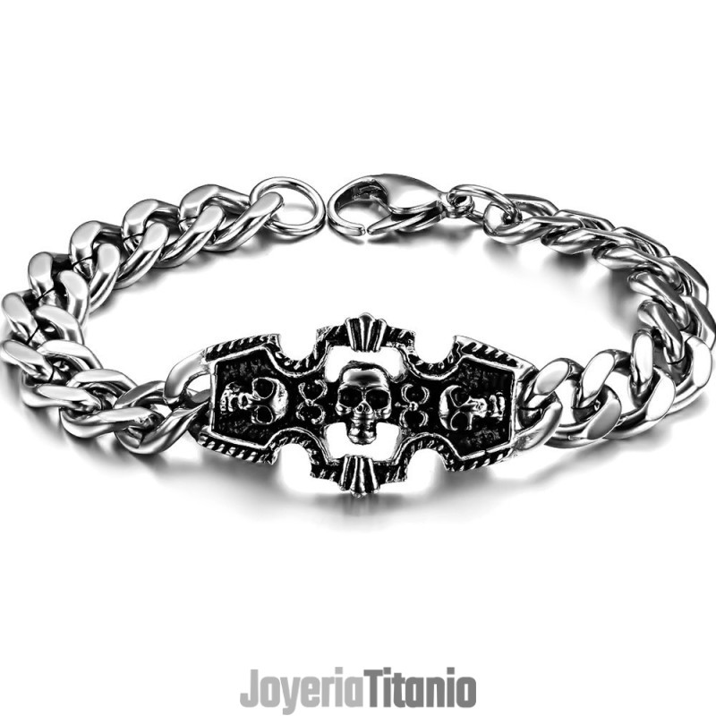 Pulsera De Titanio Con Calavera Para Hombre De Excelente Calidad Pulsera De Titanio Con Calavera Para Hombre De Excelente Calidad