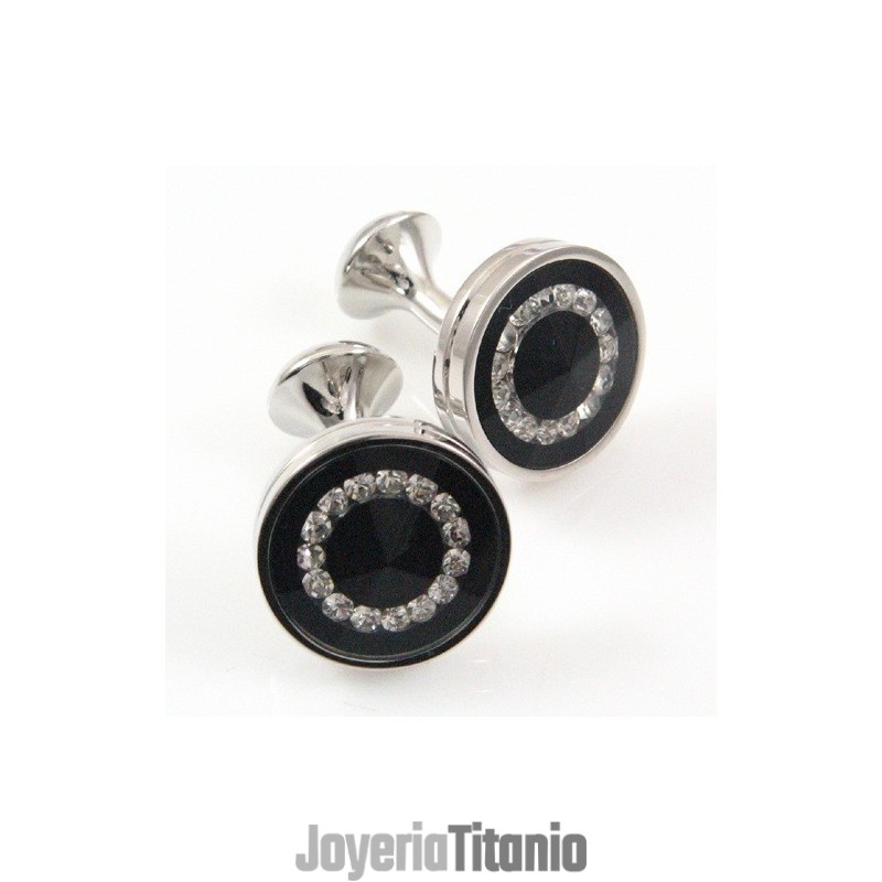 Gemelos Redondos De Titanio Y Chapado En Ip Negro Con Diamantes