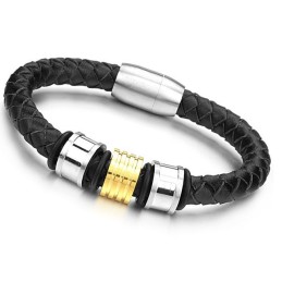 Brazalete De Cuero Y Titanio Redondo Para Hombre, De Calidad Confiable
