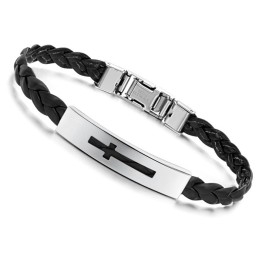 Brazalete De Titanio Y Pu Con Forma De Cruz Para Mujer, De Calidad Estable