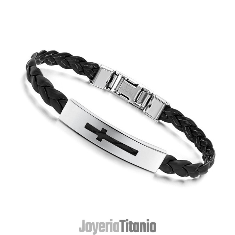 Brazalete De Titanio Y Pu Con Forma De Cruz Para Mujer, De Calidad Estable Brazalete De Titanio Y Pu Con Forma De Cruz Para Mujer, De Calidad Estable