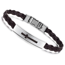 Brazalete De Titanio Y Pu Con Forma De Cruz Para Mujer, De Calidad Estable