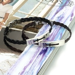 Brazalete De Titanio Y Pu Con Forma De Cruz Para Mujer, De Calidad Estable