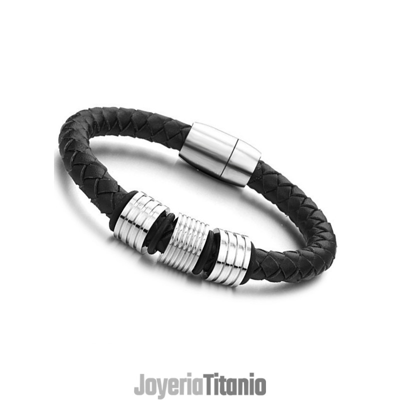 Brazalete De Cuero De Titanio Negro De Alta Calidad Brazalete De Cuero De Titanio Negro De Alta Calidad