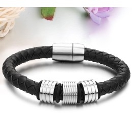 Brazalete De Cuero De Titanio Negro De Alta Calidad