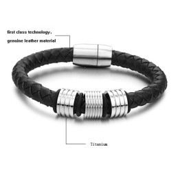 Brazalete De Cuero De Titanio Negro De Alta Calidad