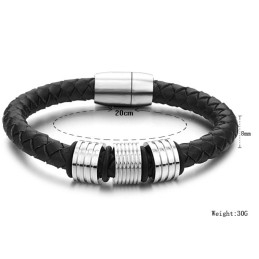 Brazalete De Cuero De Titanio Negro De Alta Calidad