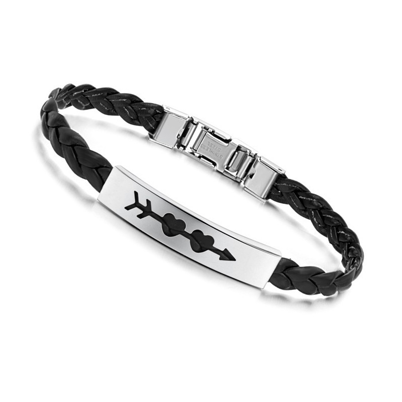 Brazalete De Cuero Y Titanio Con Forma De Corazón Para Mujer, De Calidad Estable Brazalete De Cuero Y Titanio Con Forma De Corazón Para Mujer, De Calidad Estable