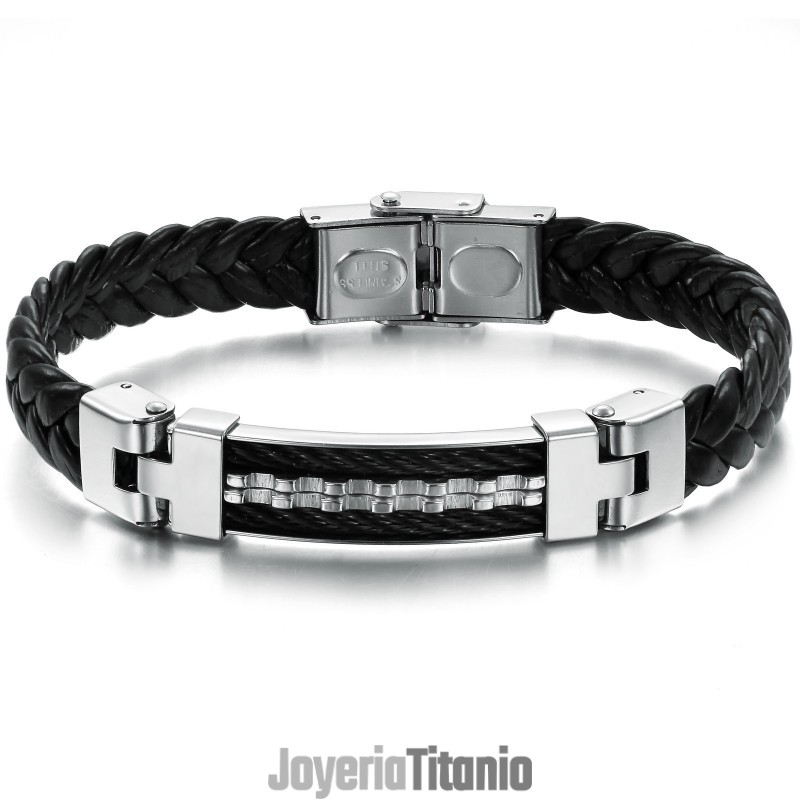 Brazalete Clásico De Cuero Y Titanio De Calidad Confiable Brazalete Clásico De Cuero Y Titanio De Calidad Confiable