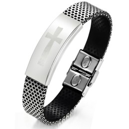 Brazalete De Cuero Y Titanio Con Cruz Masculina, Calidad Y Cantidad Garantizadas