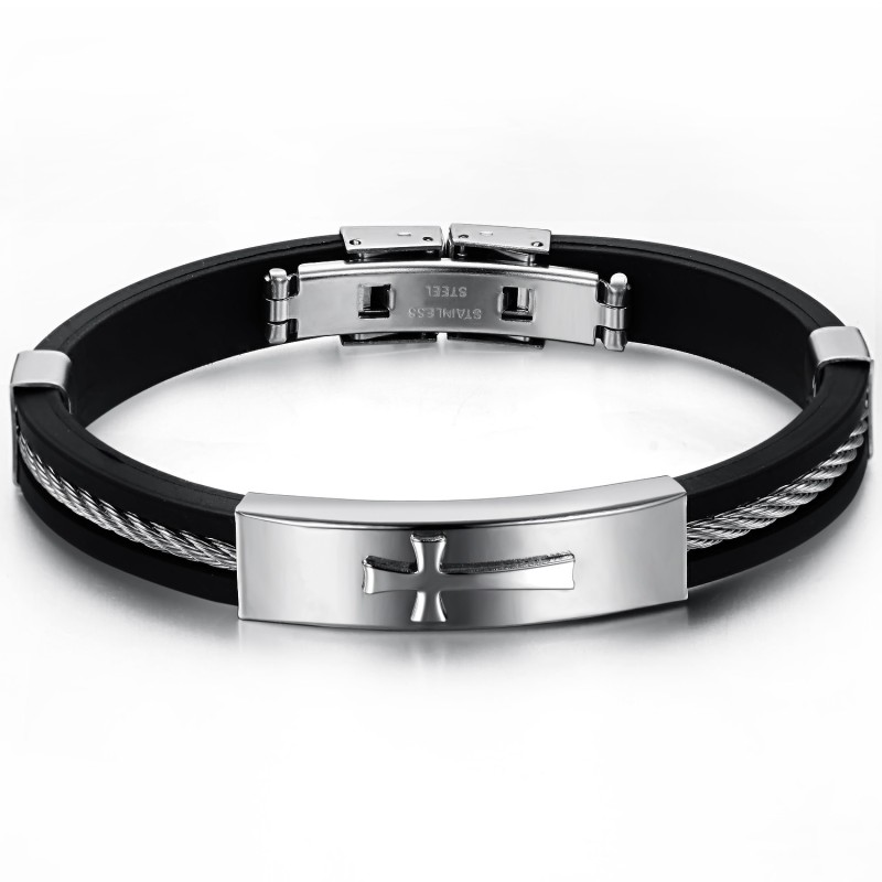 Brazalete De Titanio Con Cruz Masculina De Excelente Calidad