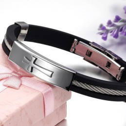 Brazalete De Titanio Con Cruz Masculina De Excelente Calidad