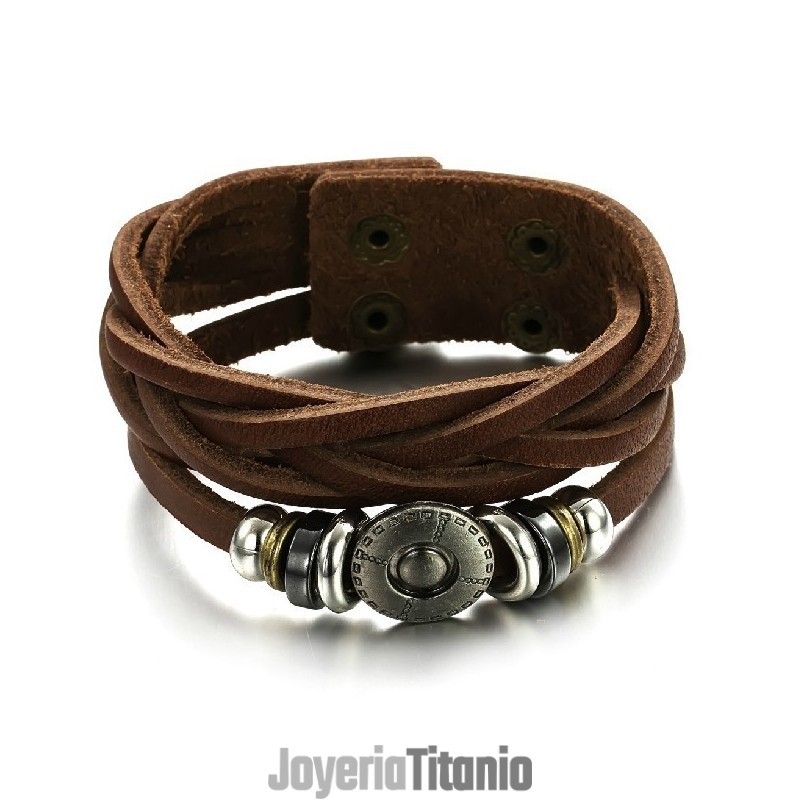 Brazalete De Cuero Y Titanio Retro Para Hombre, Muy Popular En Todo El Mundo.