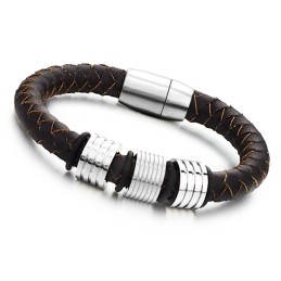 Brazalete De Cuero De Titanio Marrón De Alta Calidad