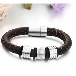 Brazalete De Cuero De Titanio Marrón De Alta Calidad