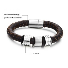 Brazalete De Cuero De Titanio Marrón De Alta Calidad