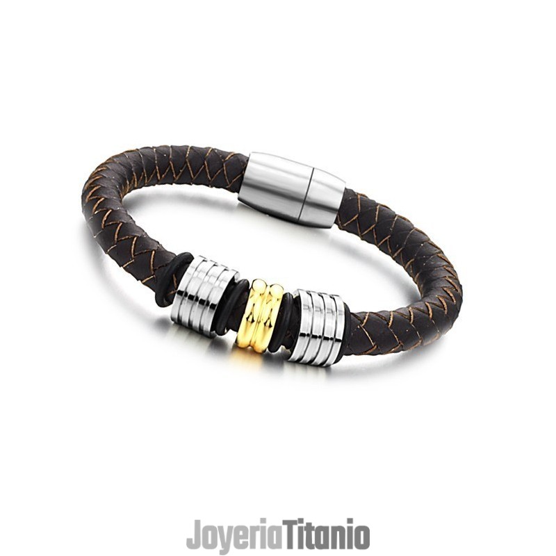 La Reina De La Calidad: Brazalete De Cuero De Titanio Marrón