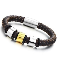 Brazalete De Cuero De Titanio Marrón Con Amplia Variedad