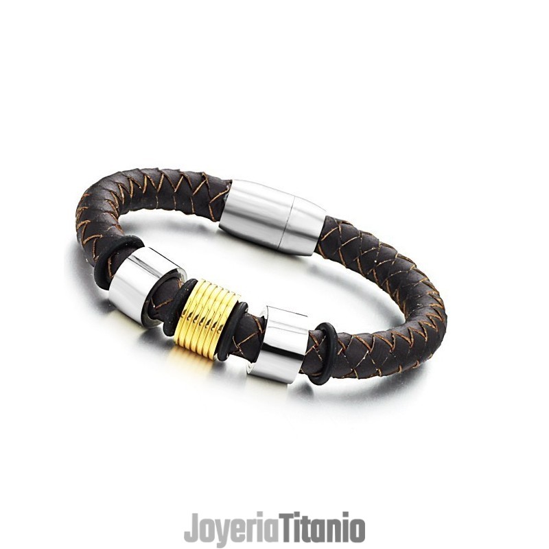 Brazalete De Cuero De Titanio Marrón Con Amplia Variedad Brazalete De Cuero De Titanio Marrón Con Amplia Variedad