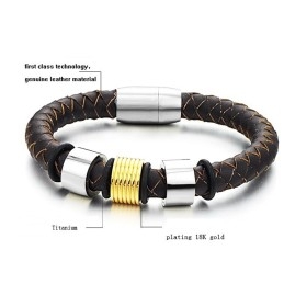 Brazalete De Cuero De Titanio Marrón Con Amplia Variedad