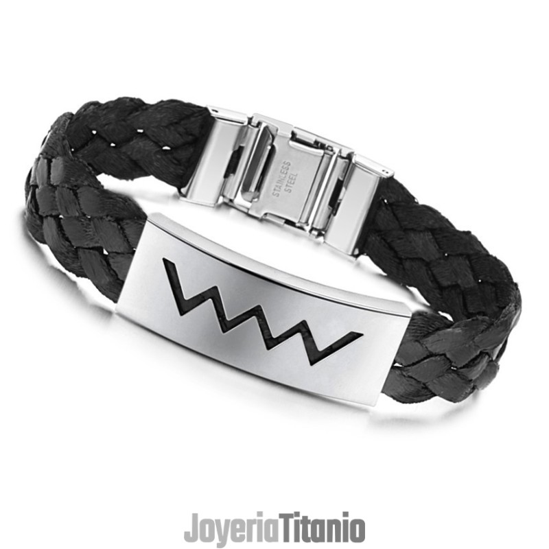 Brazalete De Cuero Y Titanio Con Forma De Onda De Agua, Muy Popular En Todo El Mundo.
