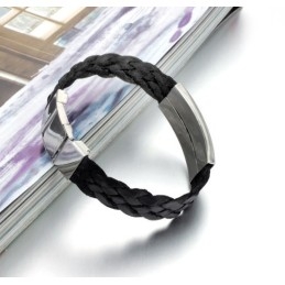 Brazalete De Cuero Y Titanio Con Forma De Onda De Agua, Muy Popular En Todo El Mundo.