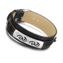 Brazalete De Cuero De Titanio Negro Con Amplia Variedad