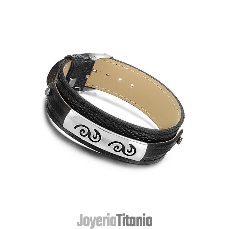 Brazalete De Cuero De Titanio Negro Con Amplia Variedad