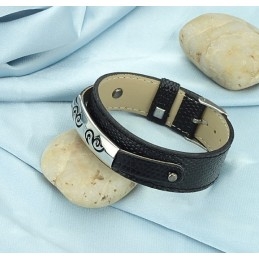 Brazalete De Cuero De Titanio Negro Con Amplia Variedad