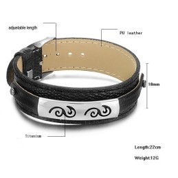 Brazalete De Cuero De Titanio Negro Con Amplia Variedad