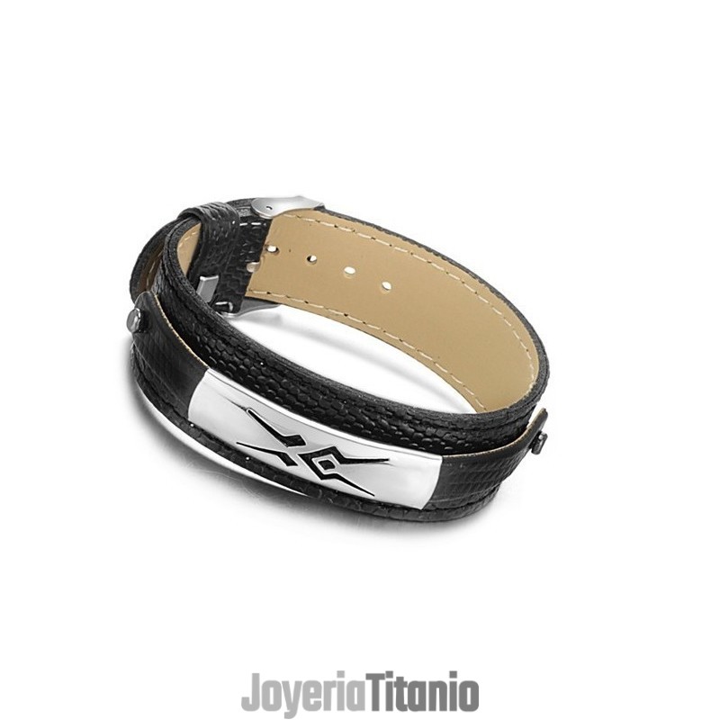 Brazalete De Cuero De Titanio Negro De Calidad Estable