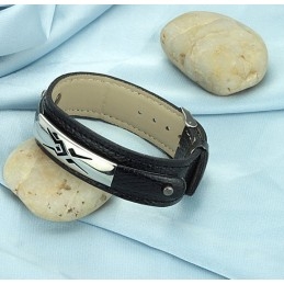 Brazalete De Cuero De Titanio Negro De Calidad Estable