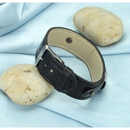 Brazalete De Cuero De Titanio Negro De Calidad Estable