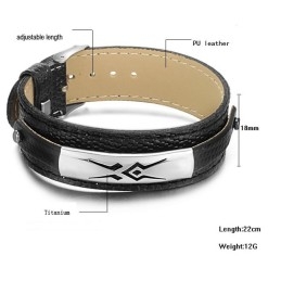 Brazalete De Cuero De Titanio Negro De Calidad Estable