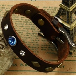 Brazalete De Cuero De Titanio Retro Duradero Con Diamantes De Imitación
